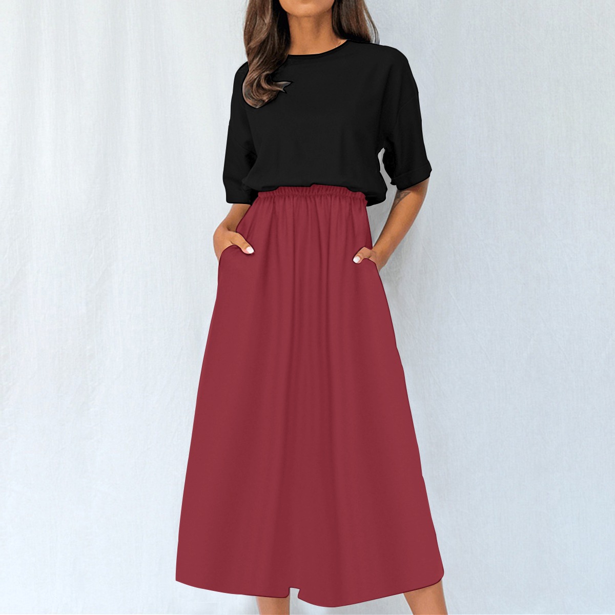 Colour Block Elastic Waist Dress - Image 3