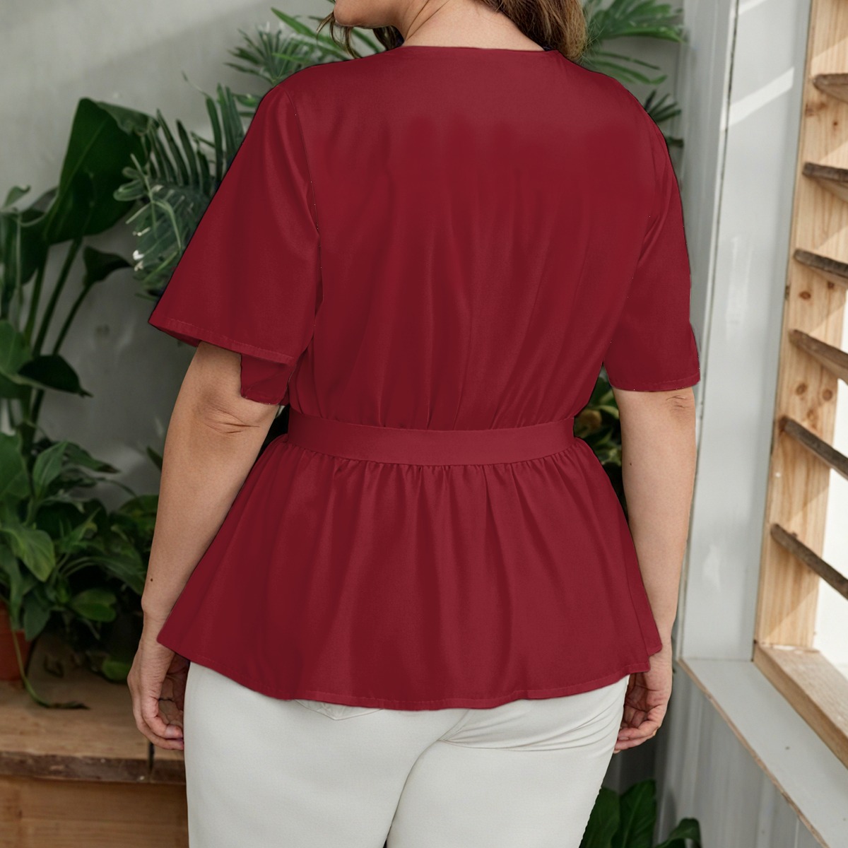 Burgundy Wrap Blouse - Image 2