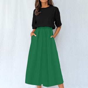 Colour Block Women's Elastic Waist Dress