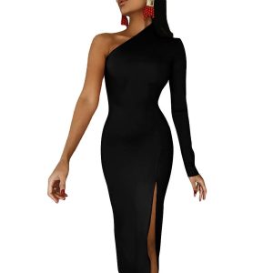 One-Shoulder Slit Maxi Dress