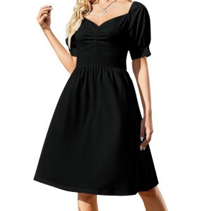 Little Black Sweetheart Neck Puff Sleeve Dress