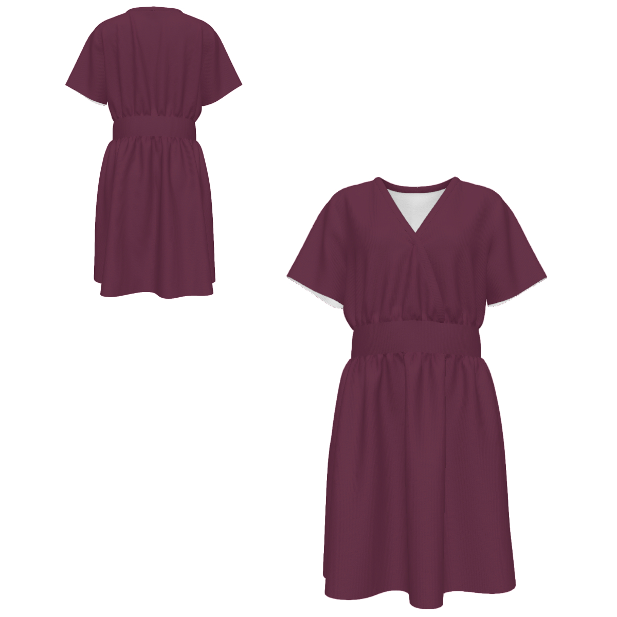V-Neck Short Sleeve Waist Dress