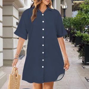 Navy Button Up Shirt Dress