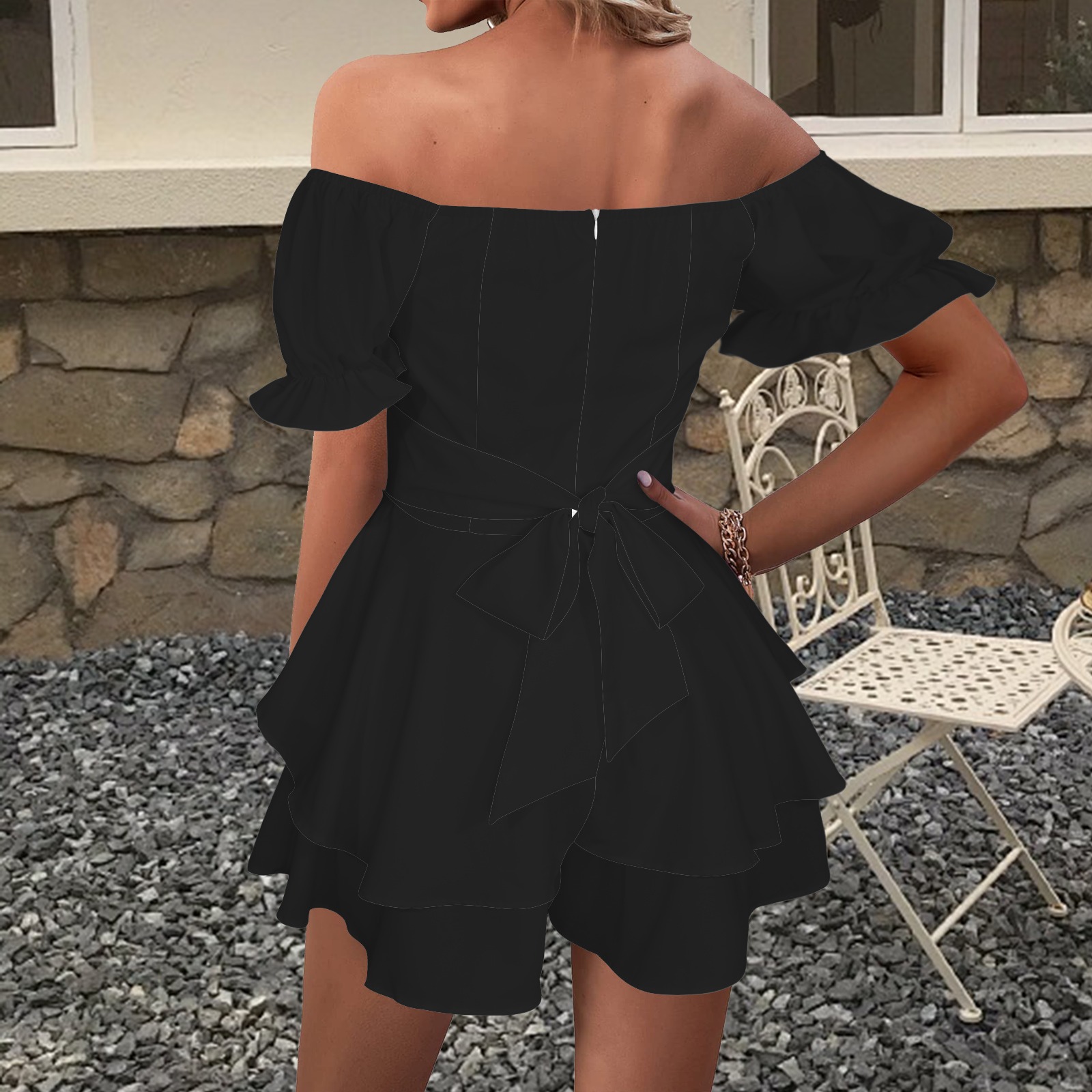 Little Black Off Shoulder Mini Dress - Image 3