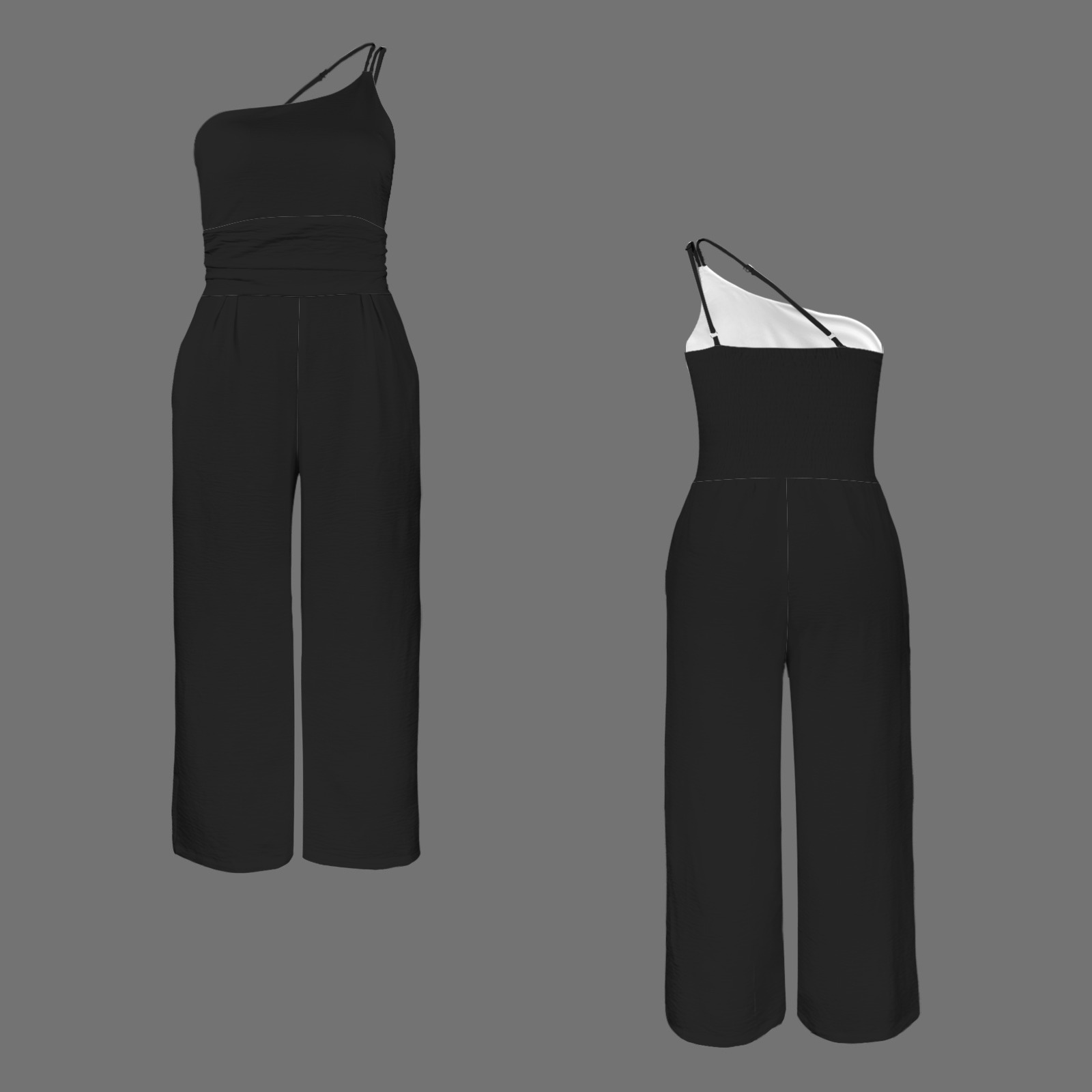 One-Shoulder Wide-Leg Jumpsuit with Pockets - Image 4