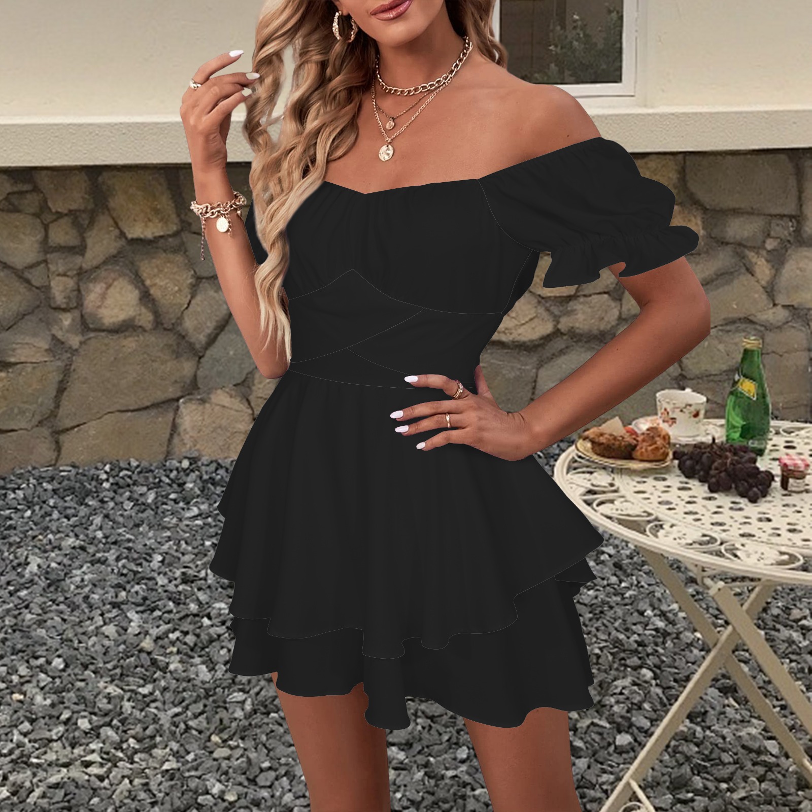 Little Black Off Shoulder Mini Dress - Image 2
