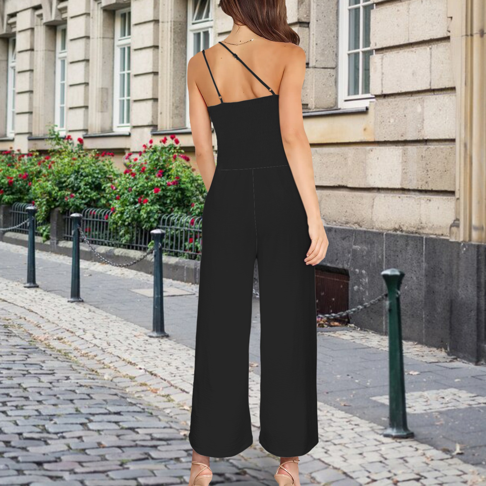 One-Shoulder Wide-Leg Jumpsuit with Pockets - Image 3
